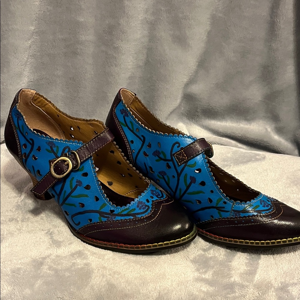 Elegant Blue and Brown Mary Jane Shoes